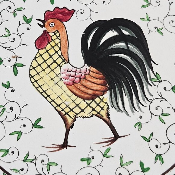 Early Provincial Dinner Plate Hand Painted Ceramic Rooster Roses UCAGCO Japan - Picture 3 of 10